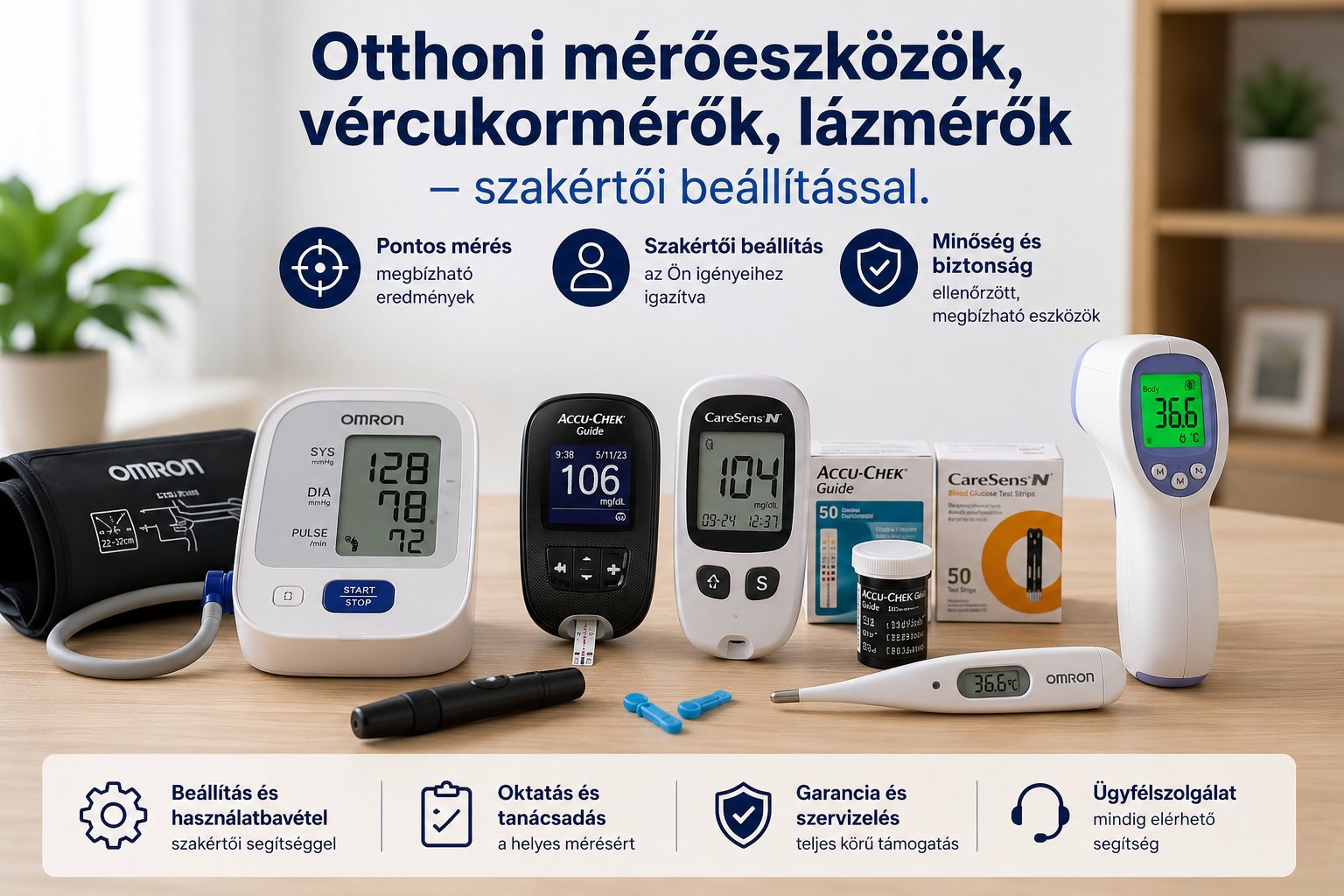 Otthoni mérőeszközök, vércukormérők, lázmérők